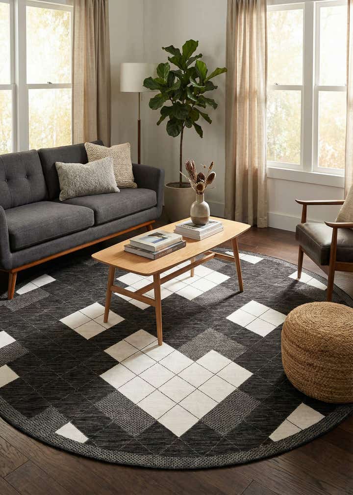 10' x 10' Easy-Clean Modern Indoor / Outdoor Round Rug