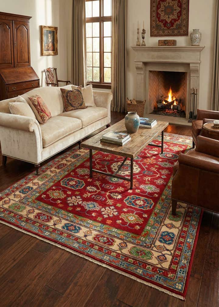 6' 2 x 8' 7 Hand Knotted Kazak Rug