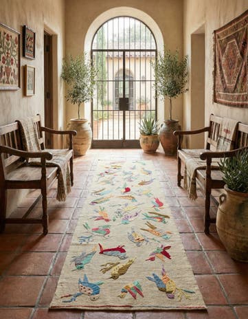 2' 4 x 9' 4 Hand Woven Kilim Suzani Wool Runner Rug