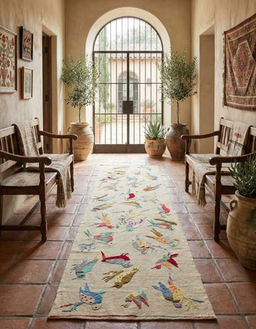 2' 4 x 9' 4 Hand Woven Kilim Suzani Wool Runner Rug