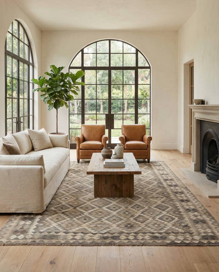 Detail image of 6' 10 x 9' 10 Hand Woven Kilim Maymana Wool Rug