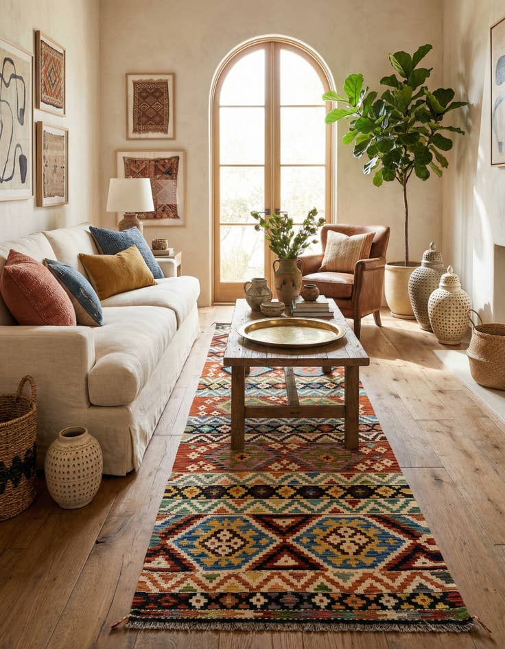 Detail image of 3' x 9' 9  Hand Knotted Marok Kilim Rug