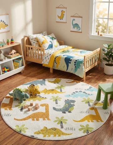 5' 1 x 5' 1 Dinosaur Whimsy Kids Round Rug