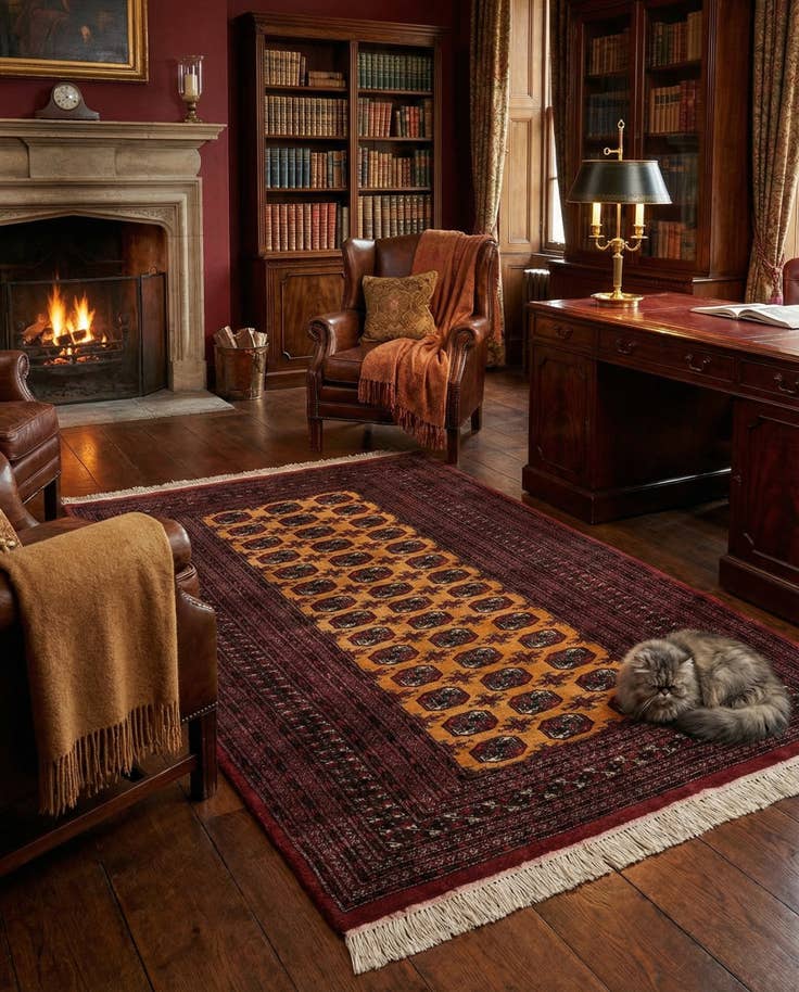 Detail image of 5' 3 x 7' 11 Hand Knotted Torkaman Persian Wool Rug