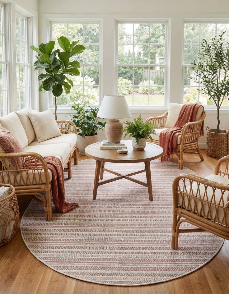Detail image of 7' 10 x 10' Easy-Clean Striped Indoor / Outdoor Oval Rug