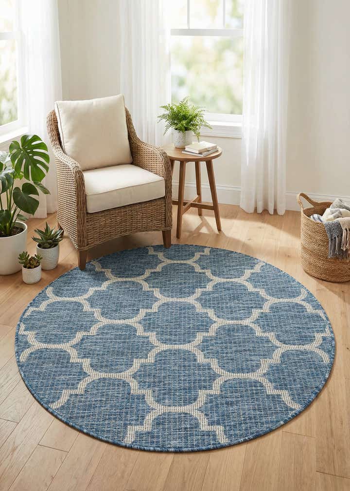 4' x 4' Easy-Clean Trellis Indoor / Outdoor Round Rug
