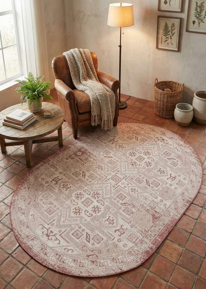 5' 3 x 8' Easy-Clean Aztec Indoor / Outdoor Oval Rug