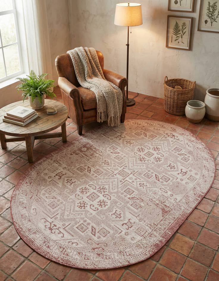 Detail image of 5' 3 x 8'  Washable Aztec Indoor / Outdoor Oval Rug