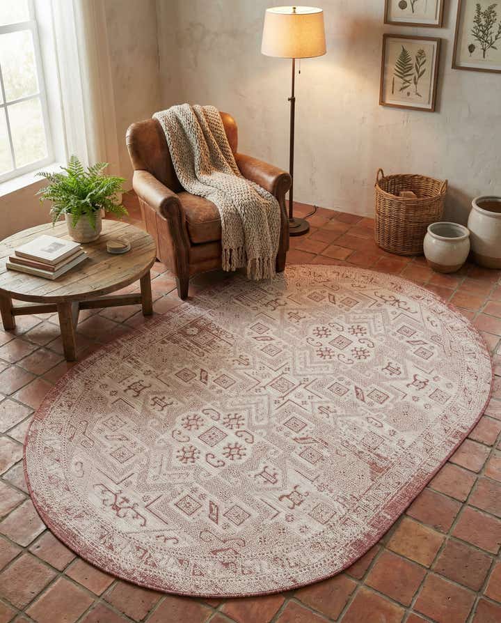 5' 3 x 8' Easy-Clean Aztec Indoor / Outdoor Oval Rug