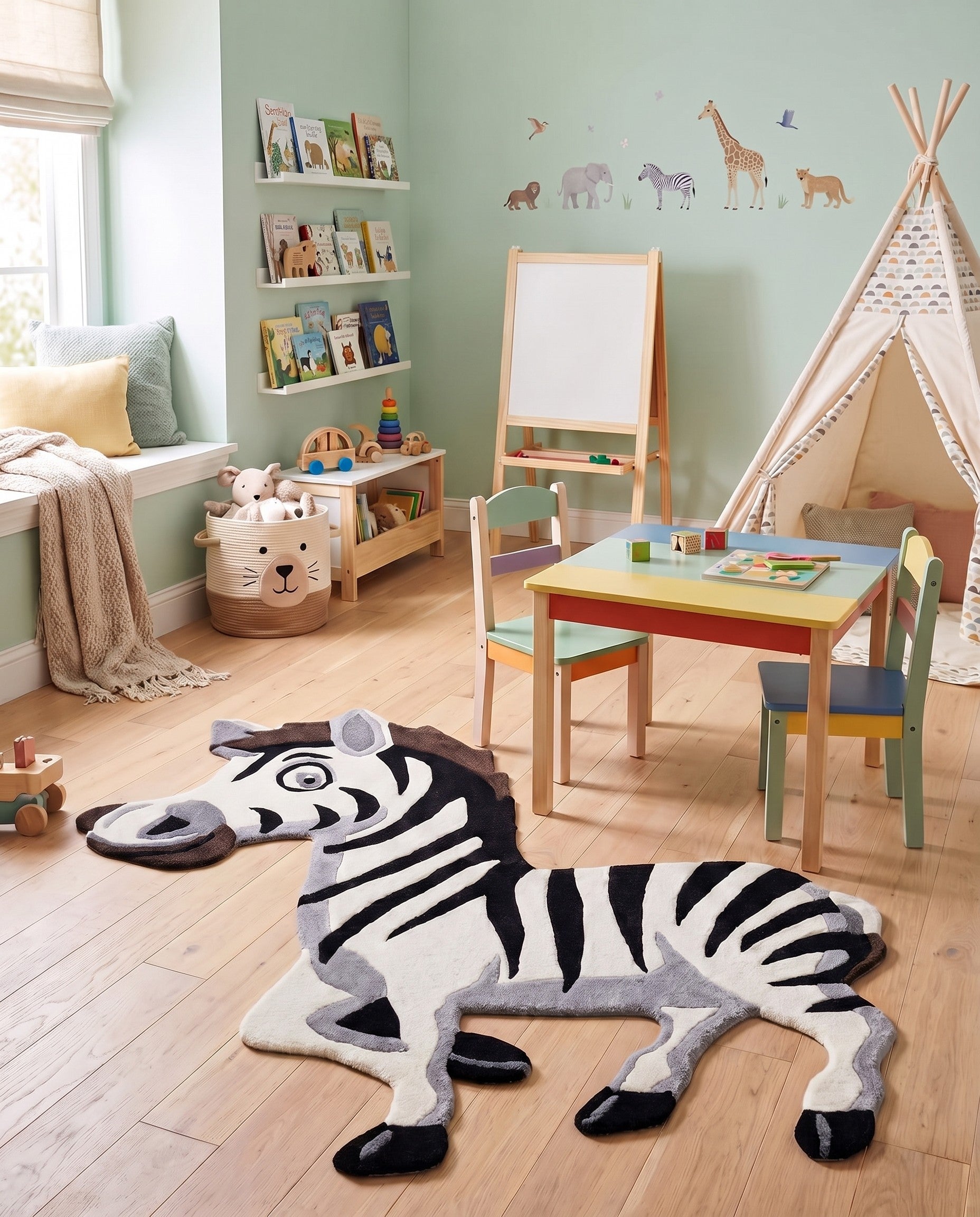 White and Black Playtime Kids Wool Freeform Rug