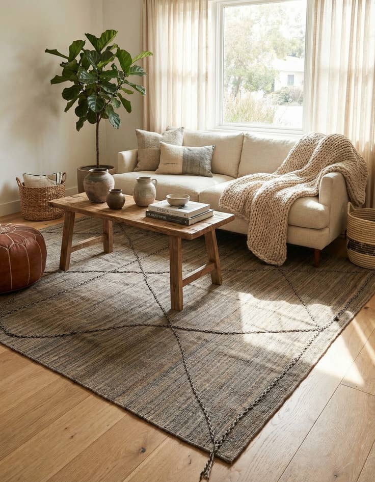 Detail image of 6' 5 x 7'  Hand Knotted Moroccan Wool Square Rug