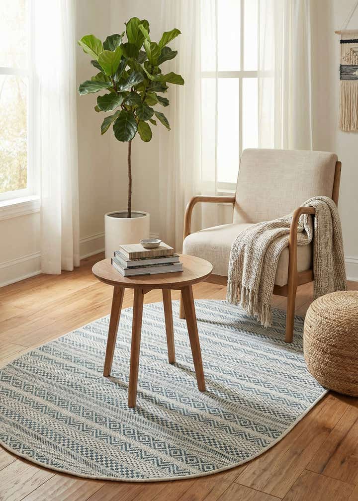 3' x 5' 3 Easy-Clean Striped Indoor / Outdoor Oval Rug