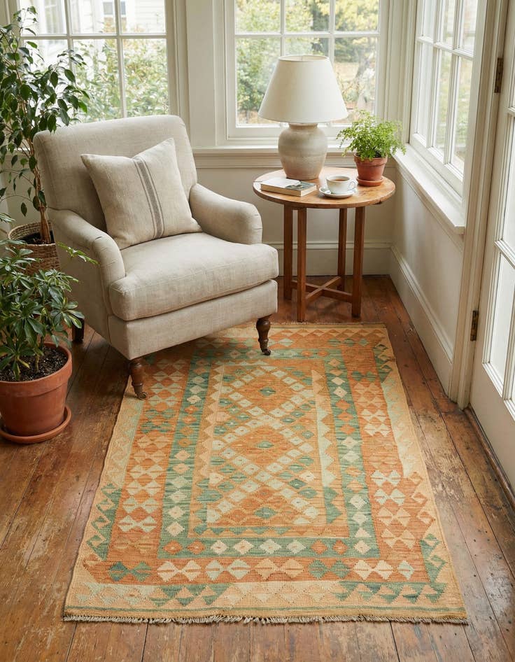 Detail image of 3' 2 x 5' 2  Hand Woven Kilim Waziri Wool Rug