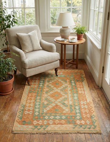 3' 2 x 5' 2 Hand Woven Kilim Waziri Wool Rug