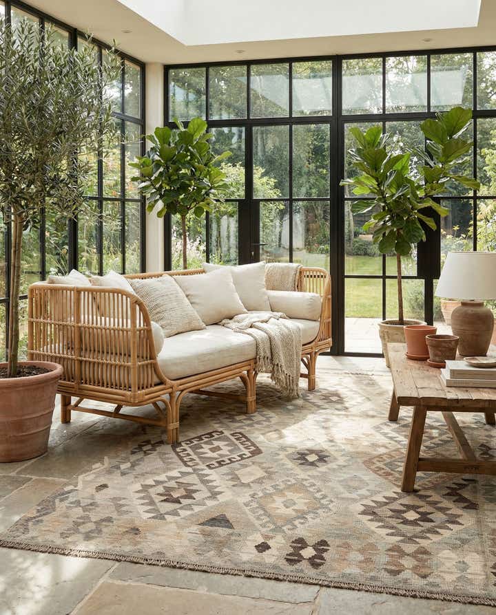 5' 9 x 7' 9 Hand Woven Kilim Maymana Wool Rug