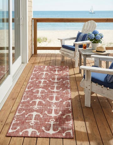 Rust Red Easy-Clean Coastal Indoor / Outdoor Runner Rug