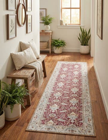 Burgundy Red Washable Timeless Runner Rug