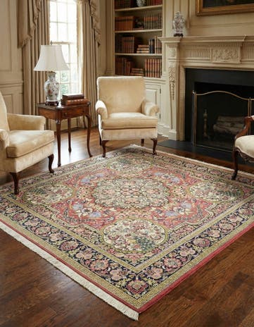 6' 5 x 7' Hand Knotted Qom Persian Square Rug