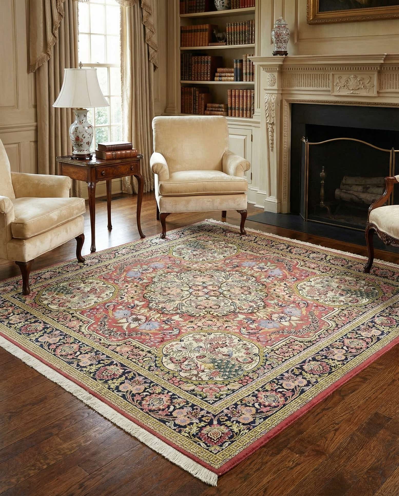 6' 5 x 7' Hand Knotted Qom Persian Square Rug