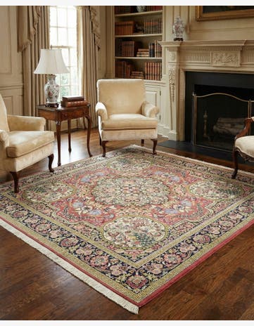 6' 5 x 7' Hand Knotted Qom Persian Square Rug