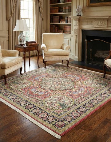 6' 5 x 7' Hand Knotted Qom Persian Square Rug
