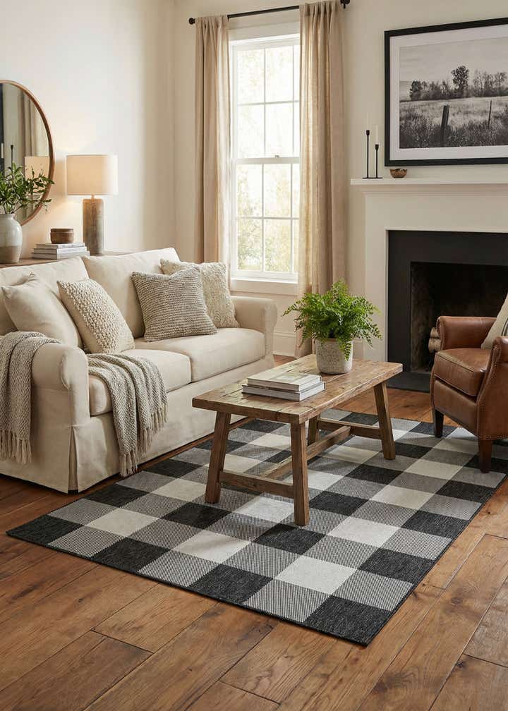 5' 3 x 8' Easy-Clean Checkered Indoor / Outdoor Rug