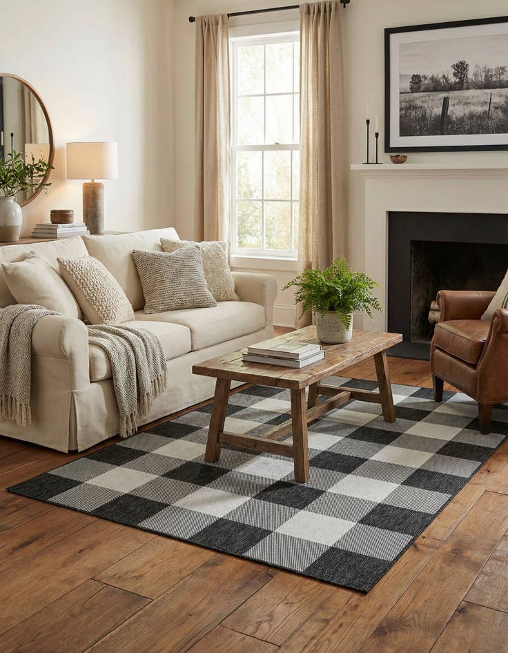 Detail image of 5' 3 x 8' Easy-Clean Checkered Indoor / Outdoor Rug