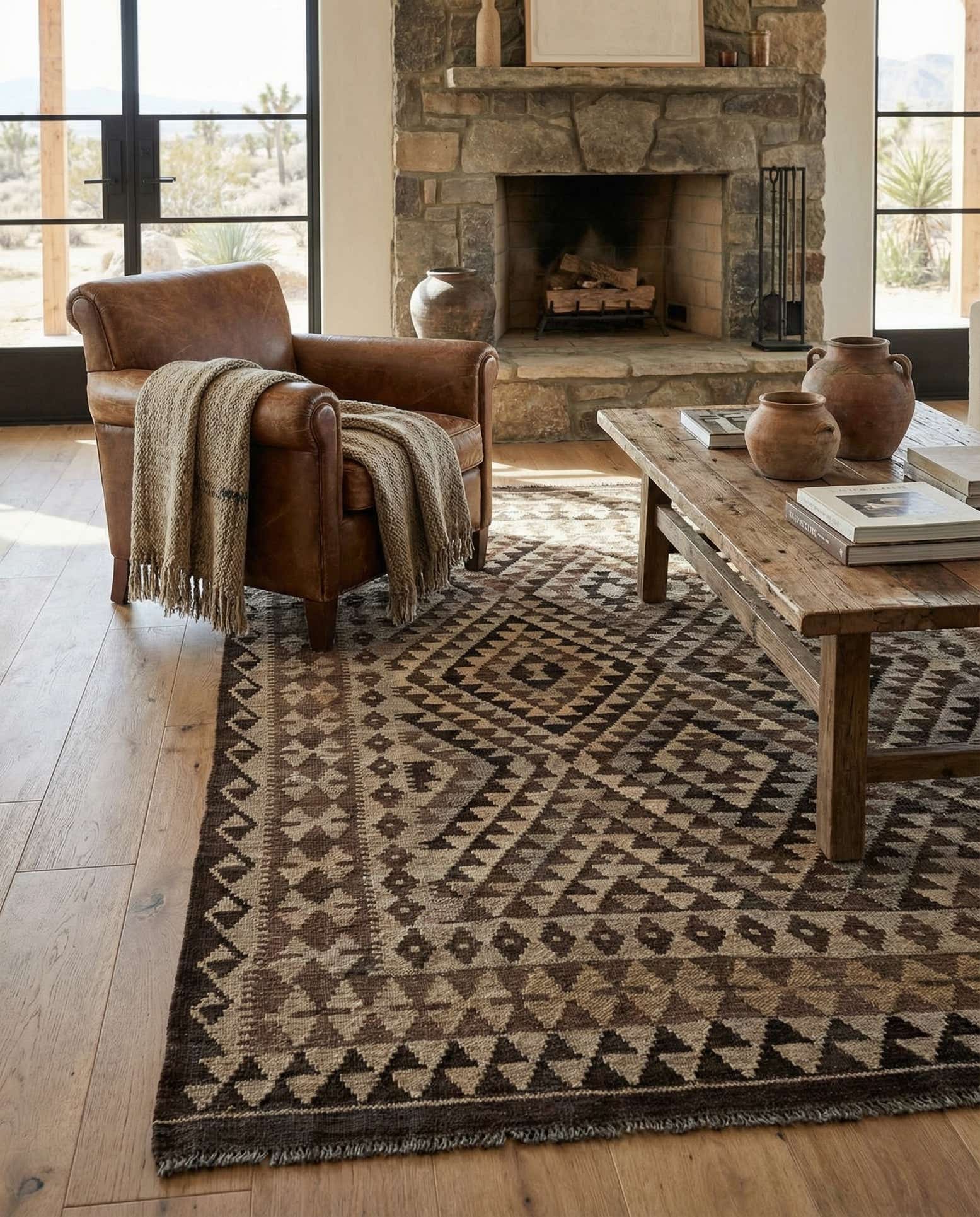 4' 6 x 5' 10 Hand Woven Kilim Maymana Wool Rug