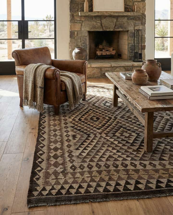 4' 6 x 5' 10 Hand Woven Kilim Maymana Wool Rug