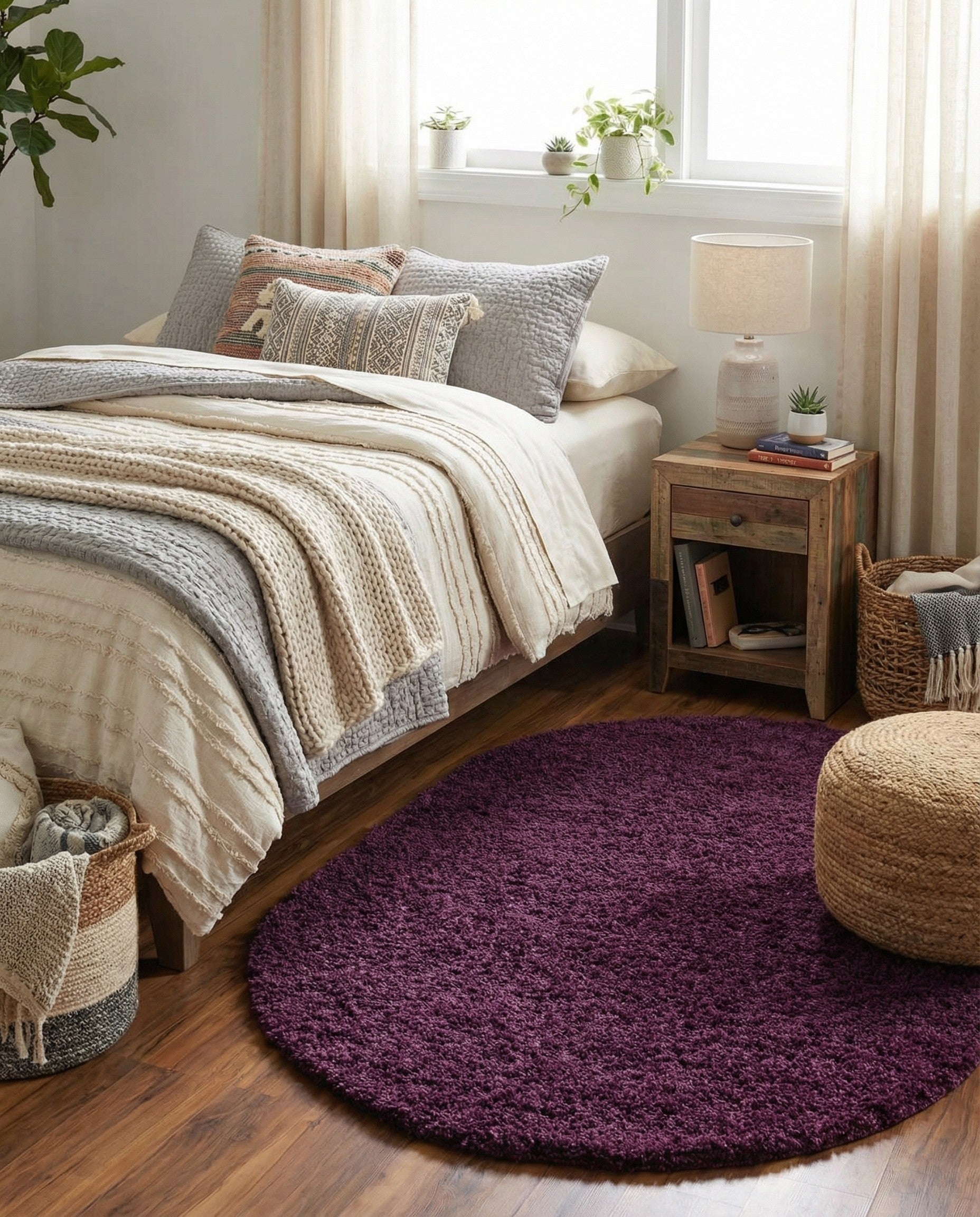  3' x 5' 3 Solid Shag Oval Rug