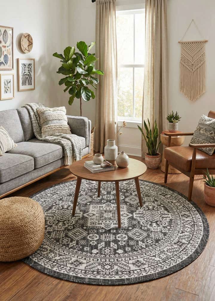 5' 3 x 5' 3 Easy-Clean Aztec Indoor / Outdoor Round Rug