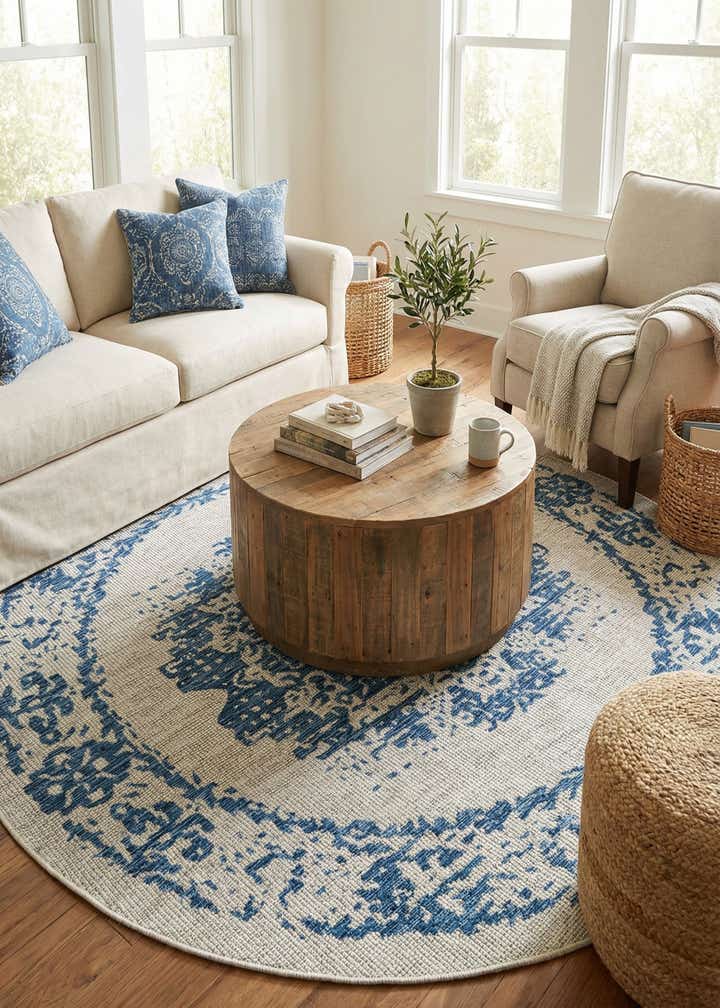7' 10 x 7' 10 Easy-Clean Traditional Indoor / Outdoor Round Rug
