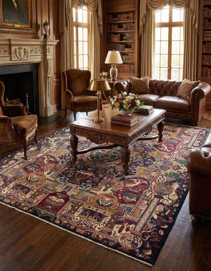 Detail image of  9' 5 x 13'  Hand Knotted Kashan Persian Wool Rug