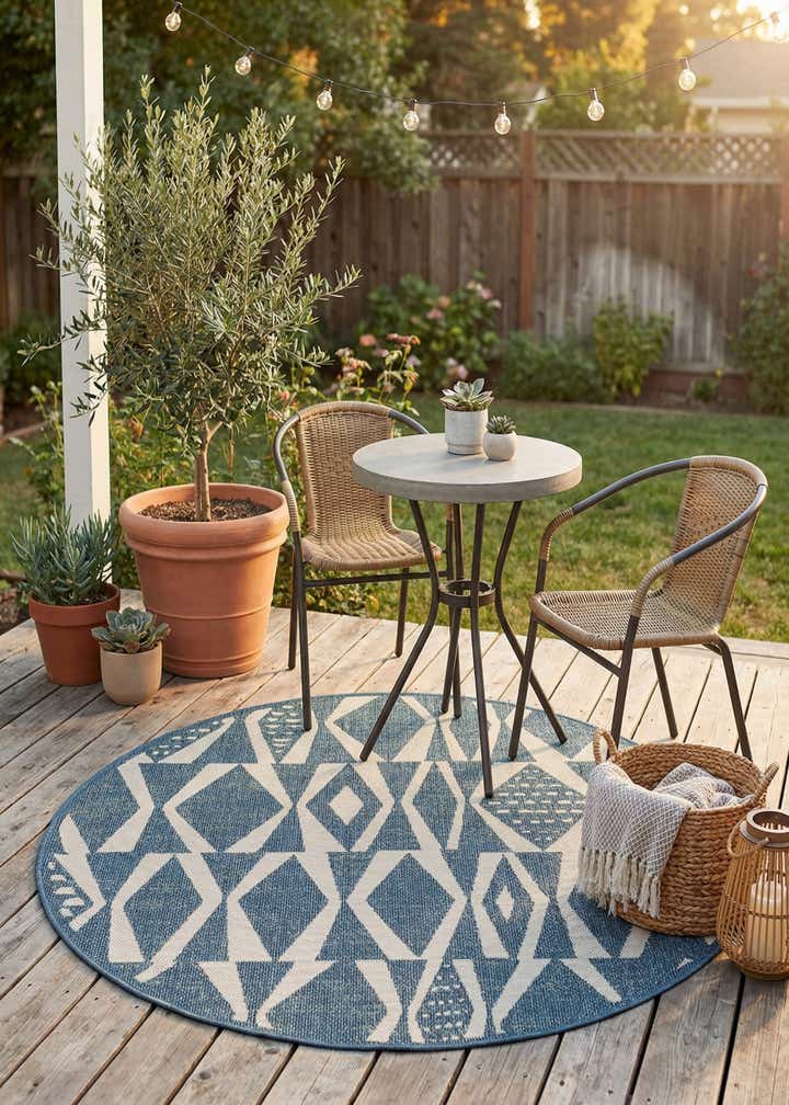 6' 1 x 6' 1 Easy-Clean Baja Indoor / Outdoor Round Rug