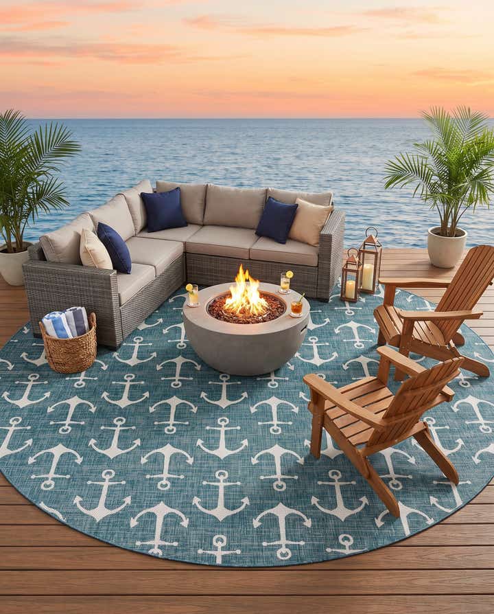 13' x 13' Easy-Clean Coastal Indoor / Outdoor Round Rug