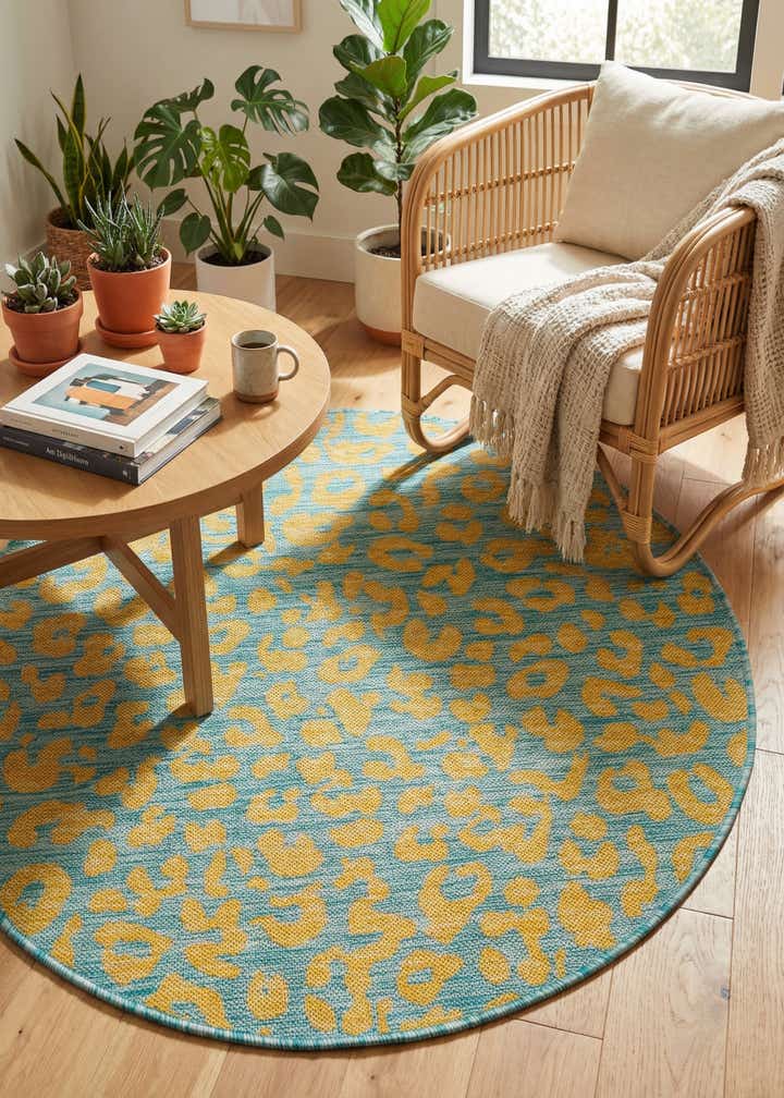 4' x 4' Easy-Clean Safari Indoor / Outdoor Round Rug