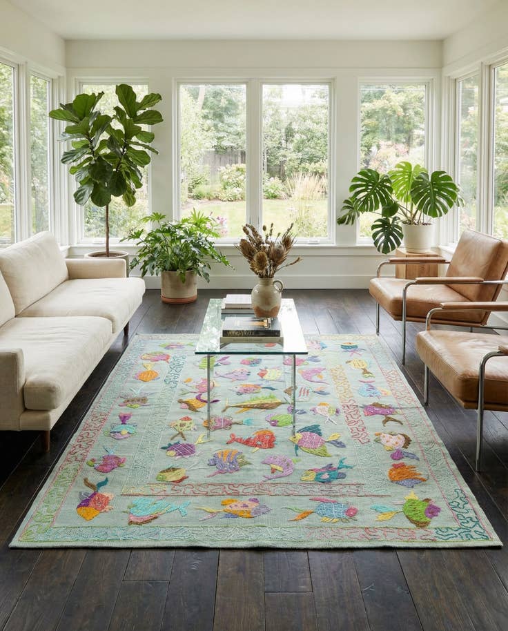Detail image of 4' 1 x 5' 8 Hand Woven Kilim Suzani Wool Rug