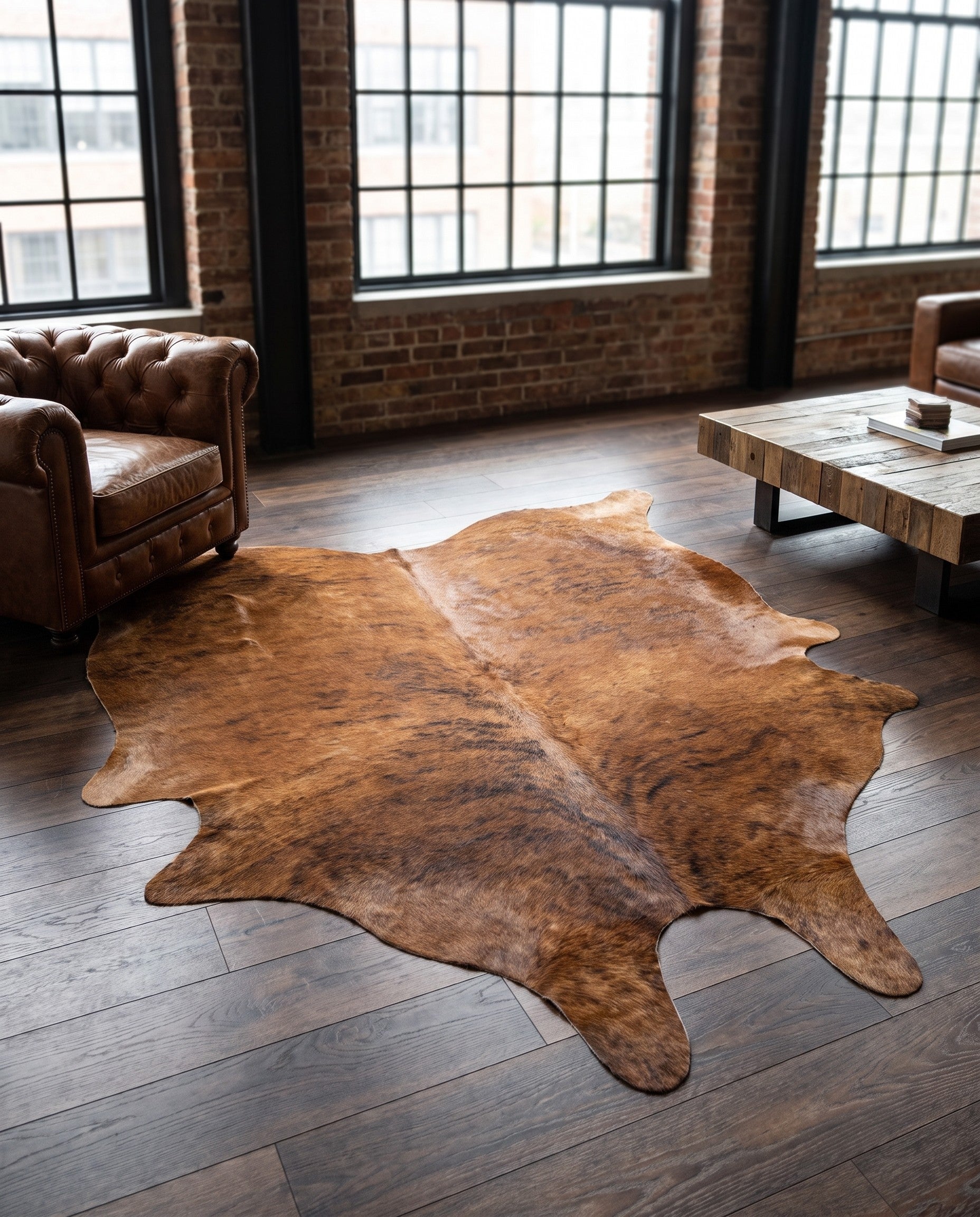 5' 10 x 6' 1 Cowhide Leather Square Rug