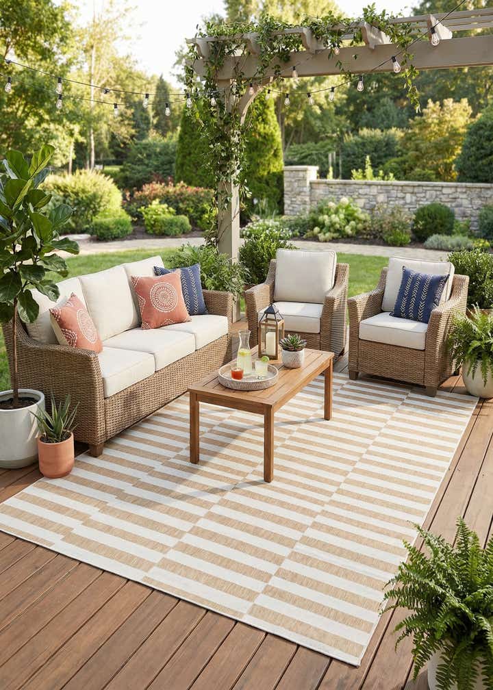 7' 10 x 11' Easy-Clean Striped Indoor / Outdoor Rug
