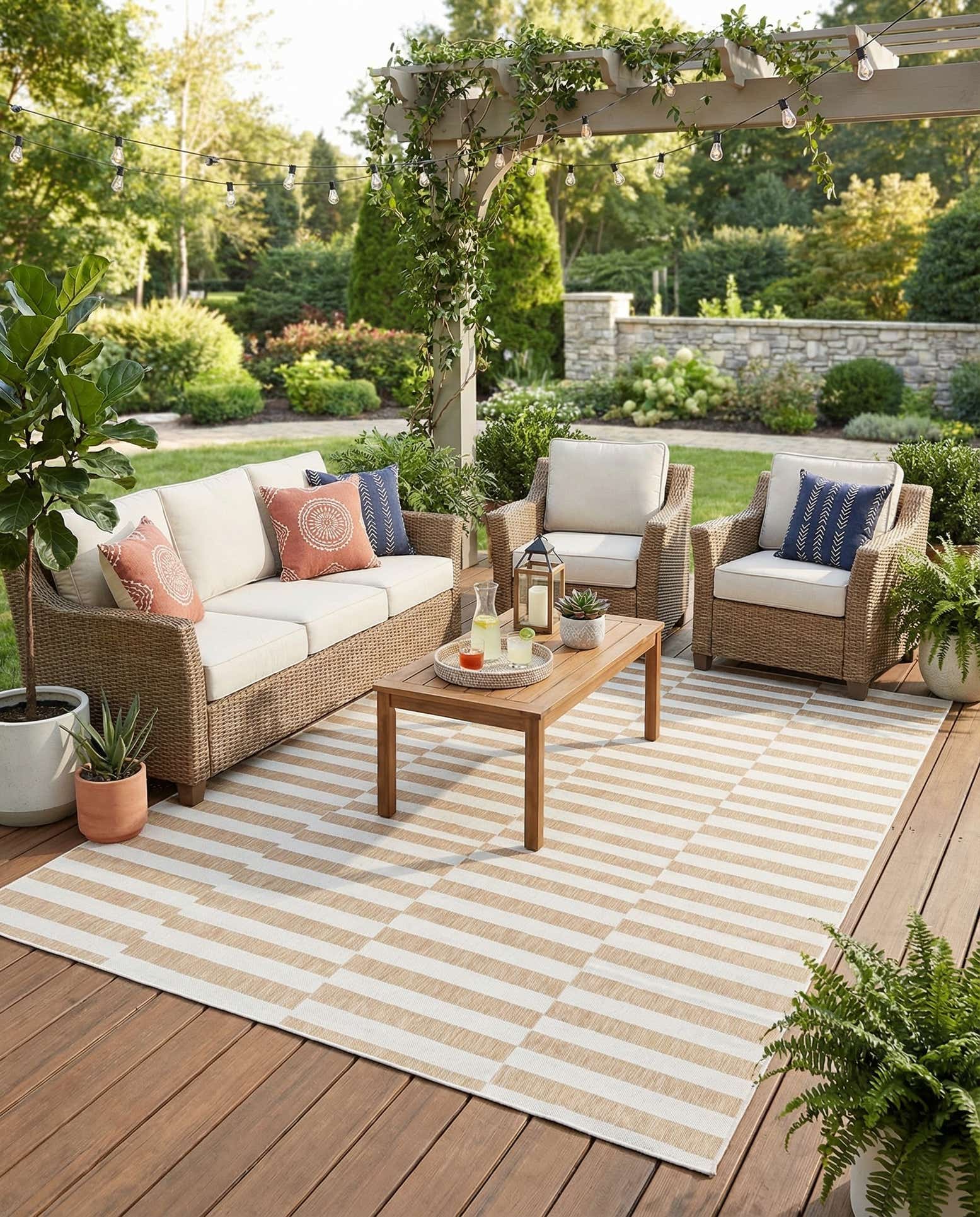 7' 10 x 11' Easy-Clean Striped Indoor / Outdoor Rug