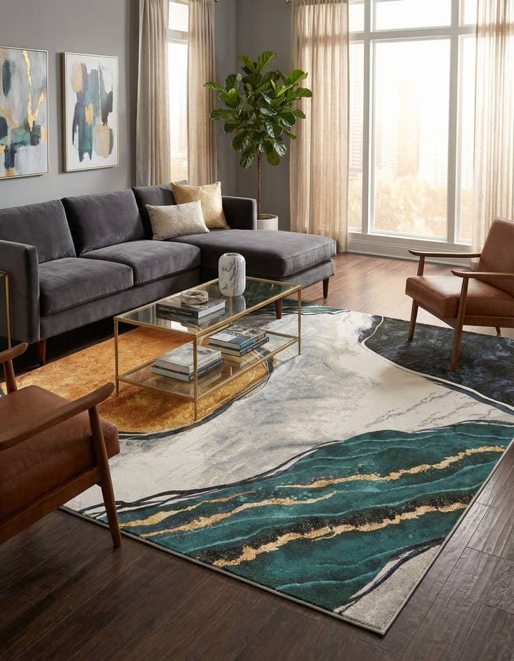 Detail image of  10' x 10'  Washable Modern Indoor / Outdoor Square Rug