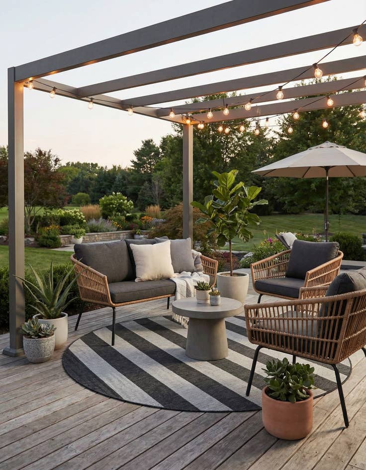 Detail image of 10' x 10'  Washable Striped Indoor / Outdoor Round Rug