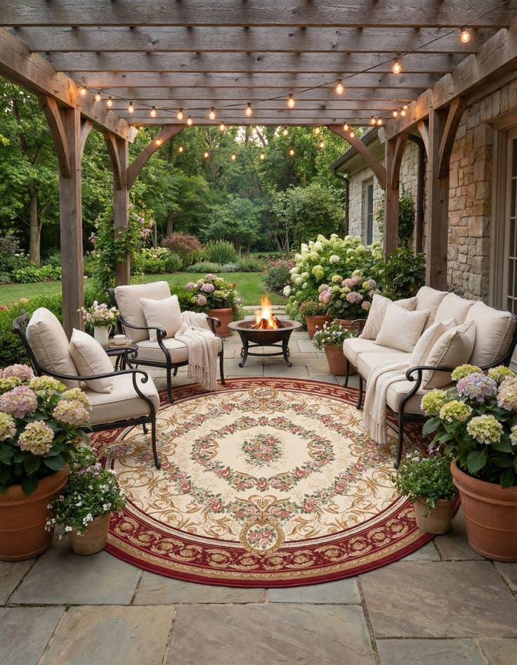 Detail image of 10' x 10' Easy-Clean Traditional Indoor / Outdoor Round Rug