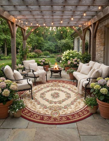 10' x 10' Easy-Clean Traditional Indoor / Outdoor Round Rug