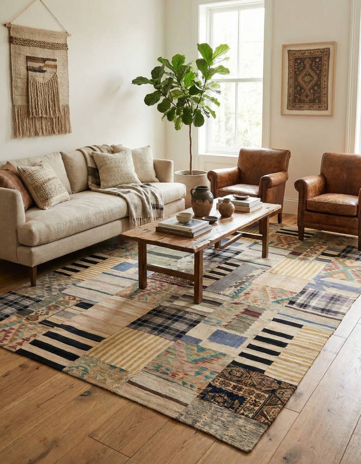 Detail image of 6' 6 x 8' 10 Hand Woven Kilim Patchwork Wool Rug