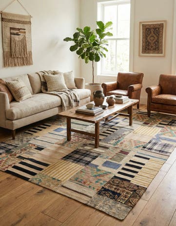 6' 6 x 8' 10 Hand Woven Kilim Patchwork Wool Rug