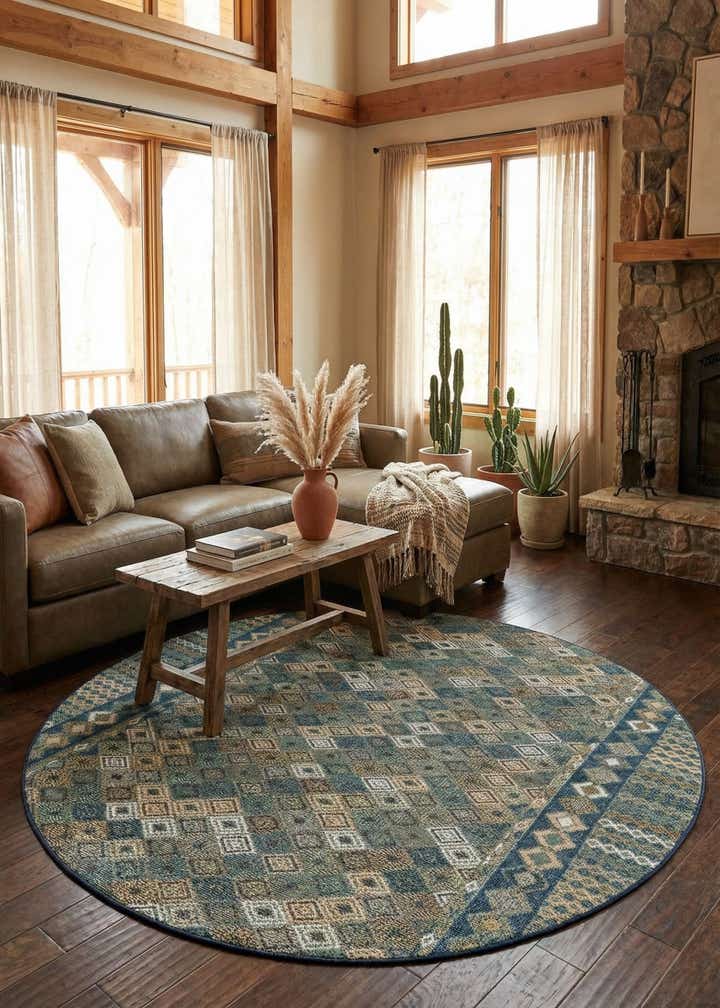 7' 10 x 7' 10 Easy-Clean Baja Indoor / Outdoor Round Rug