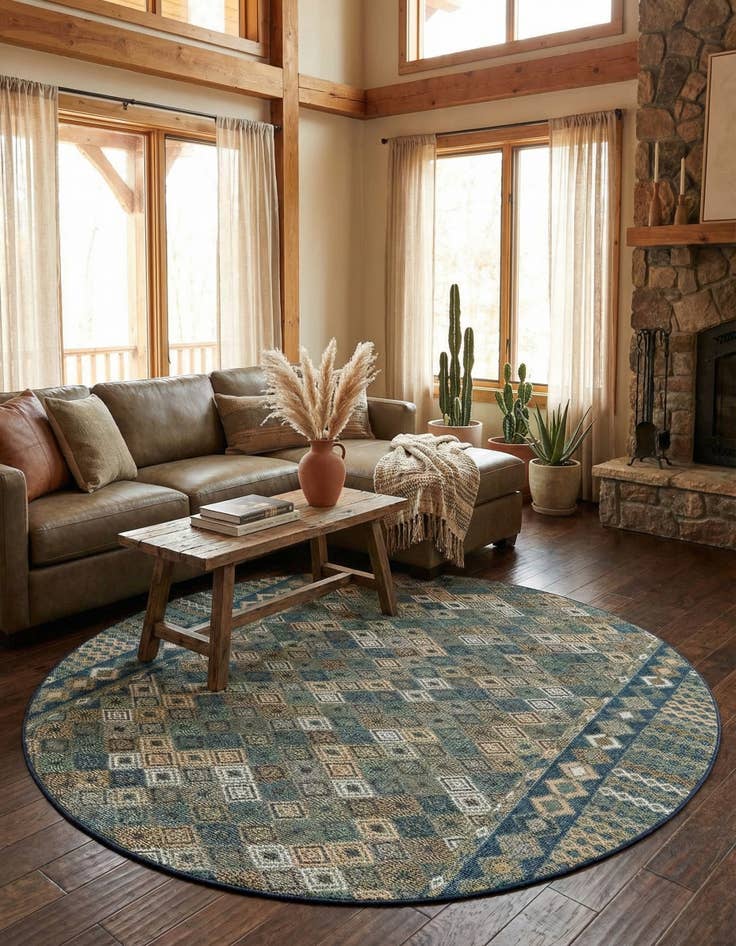 Detail image of 7' 10 x 7' 10  Washable Baja Indoor / Outdoor Round Rug