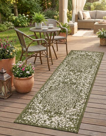 Green Easy-Clean Jill Zarin Dubai Indoor / Outdoor Runner Rug
