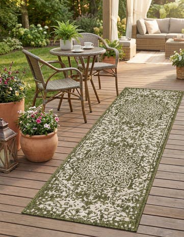 Green Easy-Clean Jill Zarin Dubai Indoor / Outdoor Runner Rug
